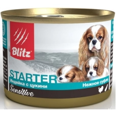 Blitz Starter Sensitive консервы для щенков, берем. и кормящих сук суфле Индейка с цукини, 200 г