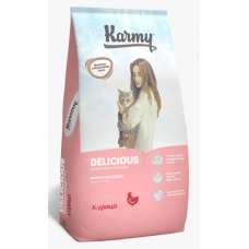 Karmy Delicious сухой корм для кошек привередливых в питании, c курицей 10 кг